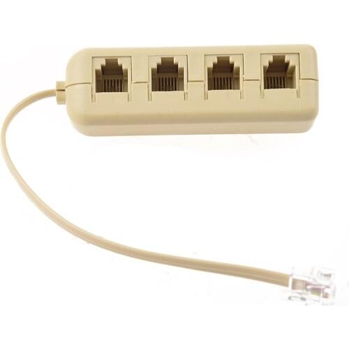 RJ11 6P4C to 6P4C 4 Way Telephone Line Modular Splitter Adapter Beige