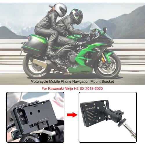 For Kawasaki Ninja H2 SX 2018 2019 2020 Motorcycle USB Charger Mobile Phone Holder 4.0 to 6.3 inches GPS Navigation Bracket