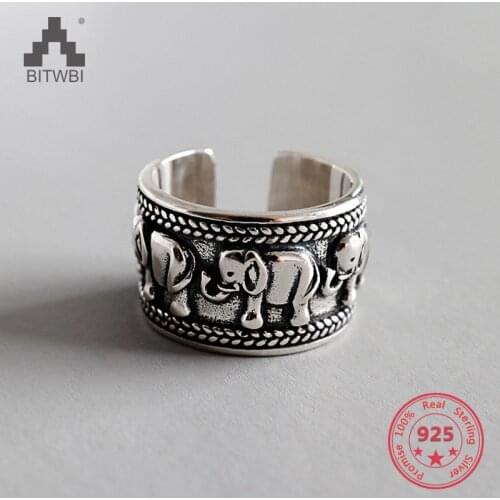 Ethnic Elephant 925 Sterling Silver Rings Unique Bohemian Totem Lucky Rings for Women Boho Beach Jewelry