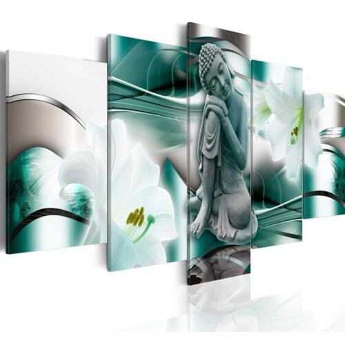 Painting Buddha Flower Full Round Drill Diamond 5D 5 Pcs Embroidery Handicraft Picture Scenery Wall Art Home Decor Cross Stitch