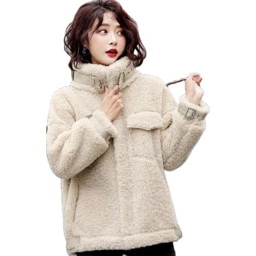 2020 Bestselling New Winter All-match Temperament Imitation Lamb Fur Coat Womens Jacket Fashion Warm Womens Clothing Red Beige