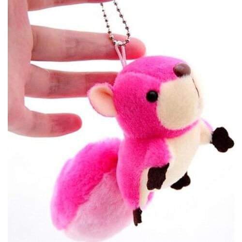 Fashion Cute Small Squirrel Plush Doll Key Ring Ball Chain Woman Bag Charms Faux Rabbit Fur Pom Pom Animal Toy Keychain Trinket