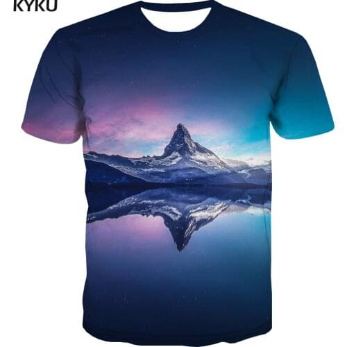 KYKU Galaxy T shirt Men Space Anime Clothes Mountain T-shirts 3d Landscape Shirt Print Snow Funny T shirts Mens Clothing