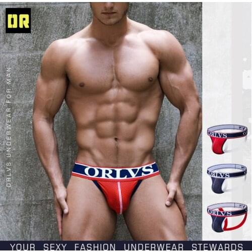 ORLVS Brand Mens Sexy Underwear Briefs Jockstraps Men Mesh Double D G-string Thongs Male Lingerie Panties Tanga Hombre OR388