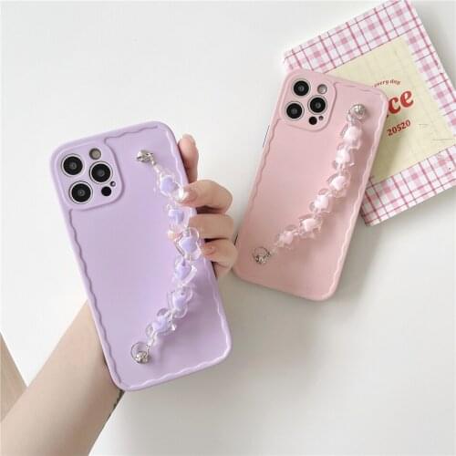 Cute Love Flower Strap Chain Case for iPhone 12 11 Pro XS Max XR X 7 8 Plus Wrist Band Bracelet Soft Silicon Cover Coques Girly