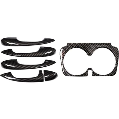 ABS Carbon Fiber Door Handle Cover Trim Sticker with Carbon Fiber Car Interior Cup Holder Frame Trim Stickers