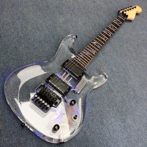 New Acrylic Electric guitar White Transparent Pickguard, Acrylic Body & Fingerboard with LED Light, Guitarra, Wholesale