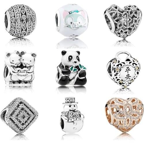 NEW 100% 925 Sterling Silver Love the panda Hollow out crystal Charm Beads Fit Bracelet DIY bracelet The factory wholesale