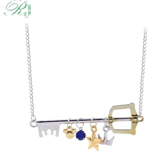 RJ Kingdom Hearts Necklace Sora Key Keyblade Paopu Fruit Weapon Metal Pendant Choker Men Keyring Pin Cosplay Game Jewelry