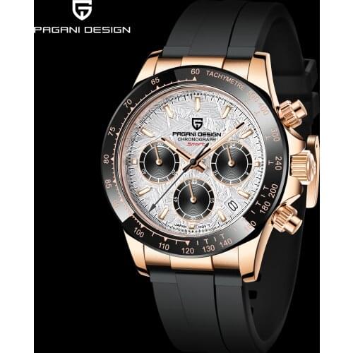 PAGANI DESIGN New Golden Grain Rubber Timing Code Meter Seiko VK63 Movement 40mm100m Waterproof Quartz Clock Relogio Masculino