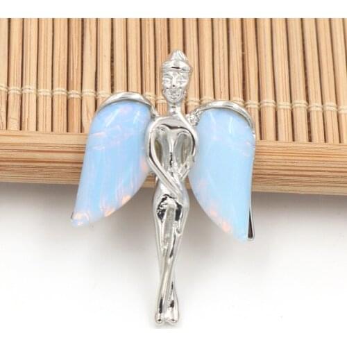YJXP Angels Shaped Pendant For Anniversary Opal Angel Wings Stone Charms Jewelry Accessories Earrings Component Necklaces Fits