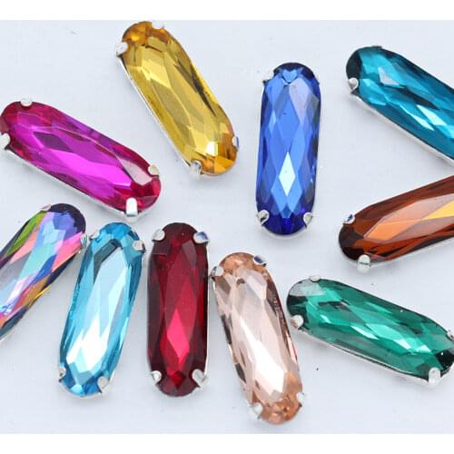 All colors rectangle oval color fancy stone flatback sew on crystal rhinestone jewels silver claw button for Dress wedding craft