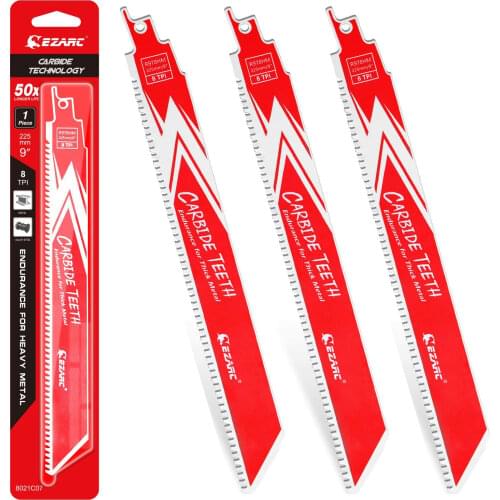 EZARC 1/2/3Pcs Carbide Reciprocating Saw Blade R678HM R978HM Endurance for Thick Metal,Cast Iron, Alloy Steel 150mm / 225mm 8TPI