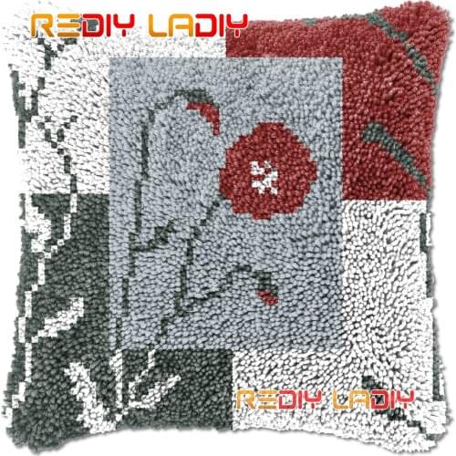 Latch Hook Cushion Grey and Red DIY Needlepoint Kits Chunky Acrylic Yarn Arts Crocheting Lofty Pillow Case Hobby & Crafts