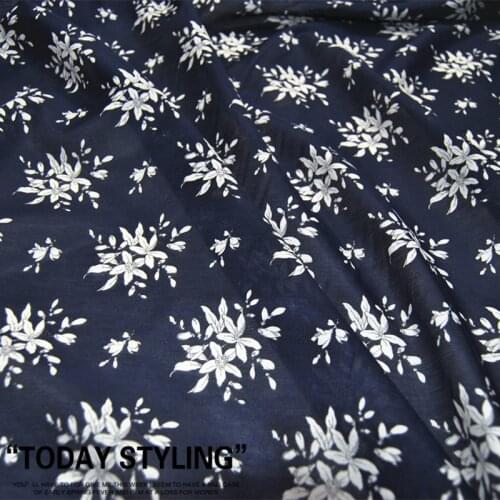 Silk Cotton Fabric Dress Navy End Of Large Wide White Flower clothing Cloth DIY Sewing Patchwork