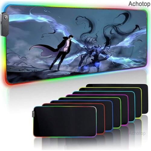 Solo Leveling LED Light Gaming Mouse Pad RGB Large Keyboard Cover Non-Slip Rubber Computer Carpet Desk Mat PC Game Mouse Pad