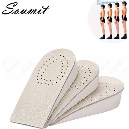 Height Increased Insoles for Men Elevator Shoes Invisible Heighten Inserts Half Breathable Cowhide Leather Lift Heel Shoe Pads