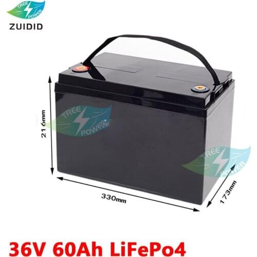 Waterproof 36V 60AH Lifepo4 Battery with BMS for 1500W Scooter Bike Tricycle Solar Backup Power Golf Cart +5A Charger