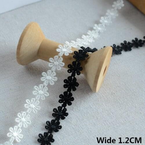 1.2CM Wide High Quality White Black Little Sunflower Polyester Embroidered Lace Applique Collar Trim Apparel Home Sewing Decor