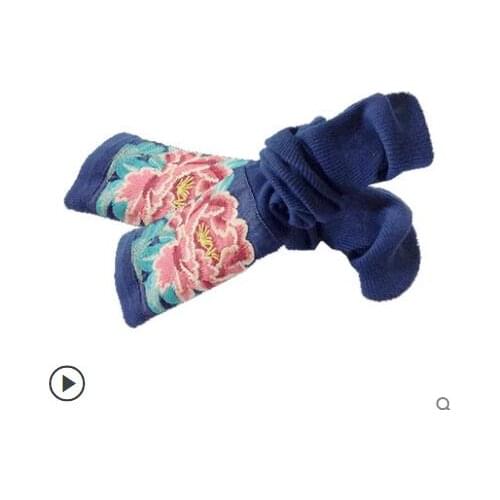 Embroidered ethnic wind wool dew gloves long sleeve long half finger gloves vacation