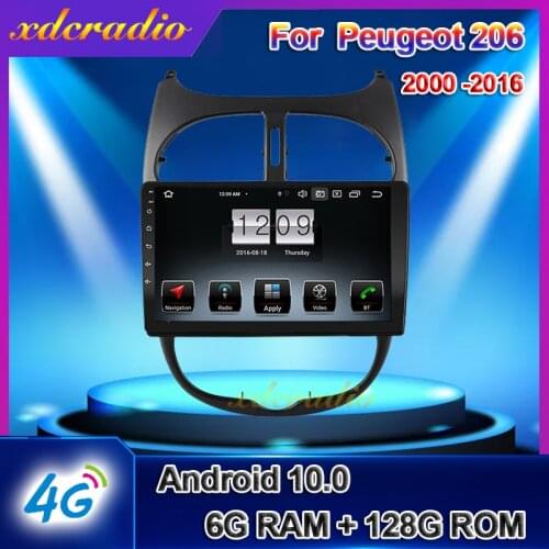 Xdcradio 9" Touch Screen Android 10.0 For Peugeot 206 Car Radio DVD Multimedia Player GPS Navigation 6+128G Carplay Camera 4G