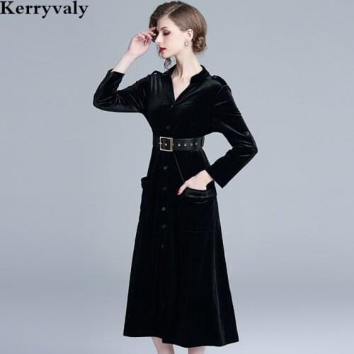 OL Black Long sleeved Maxi Velvet Winter Dress Robe Femme Hiver 2021 Formal Dress Women Elegant Long Party Dress Robe Pull K8986