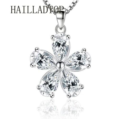Silver Color Clear CZ Plum Blossom Pendant Necklaces For Woman Girls Wedding Jewelry Collares Crystal Pendant Necklace