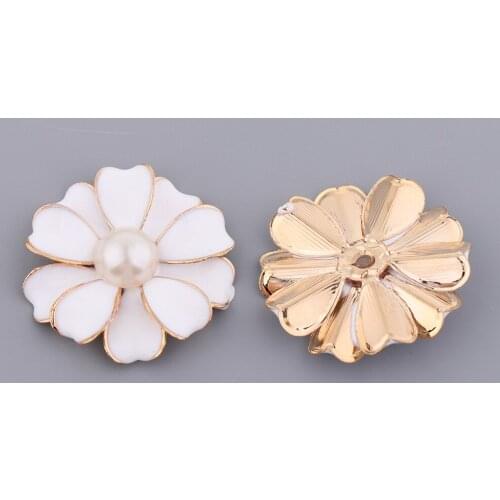 10 Pieces 10 Petals Pearl Rhinestone Flower Button Crystal Flatback for Jewelry Diy –Handcrafts Ornaments 32x32x5mm