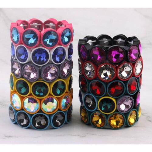11 Colors Crystal Glass Beads Bracelets Colorful Paint Spraying Zinc Metal Frame Adjustable Elastic Bracelets for Women