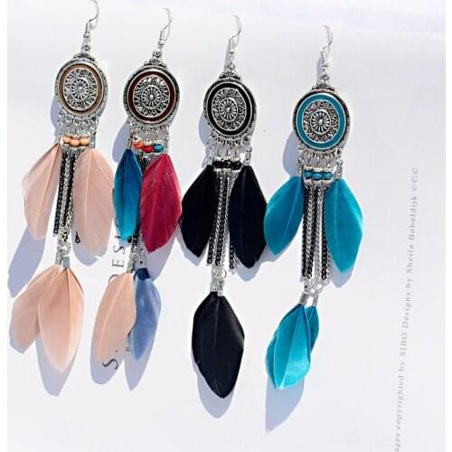 2019 Fashion Women Long Feather Ethnic Boho Dangle Statement Earring Bohemia Chain Gypsy Tribe Indian Earrings Accessories