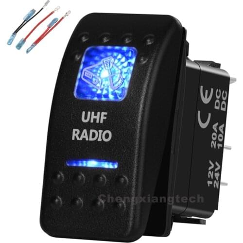 Blue Led 5 Pin on-off SPST Rocker Push Switch UHF RADIO Waterproof Overload protection Car Boat 12v/24v+Jumper Wires Set