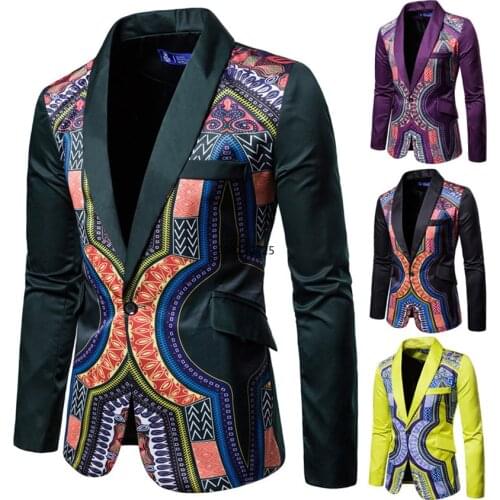 Blazer Dashiki Print 2021 News African Clothes Men Jacket One Botton Party Rich Bazin Retro Coat Full Sleeve Male Clothing M-3XL