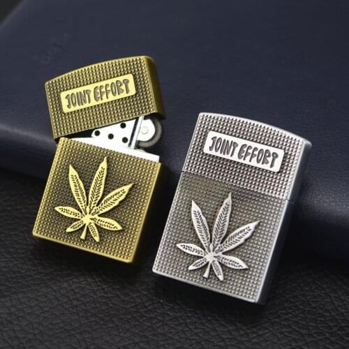 Bronze Embossed leaf imitation kerosene Lighter.Metal gas inflatable creative top-grade flint grinding wheel open flame smoking