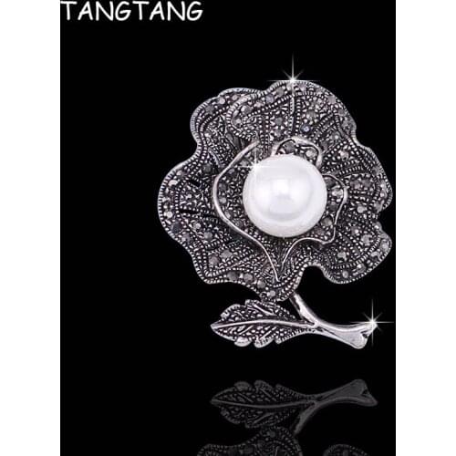 New Leaf Brooch Glamour Petal Brooch With Black Rhinestone Antique Finished Bouquet Flower Costume Jewelry Pins, Item: BH8222