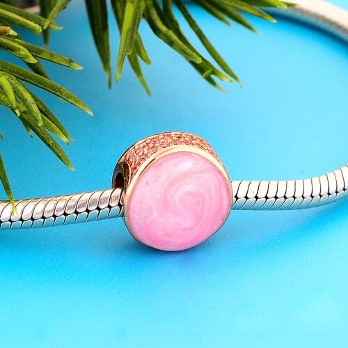 Berloque Pink Swirl Charm Beads Fit Original Necklace Bracelets Child DIY Jewelry Gift 925 Sterling Silver Rose Gold Color Beads
