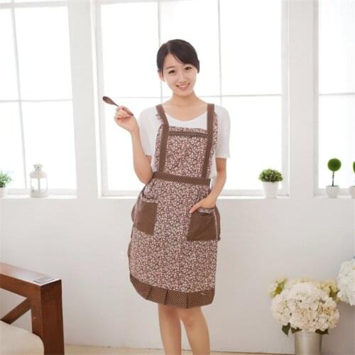 Printed Women Apron with Pockets Waterproof Floral Bib Kitchen Aprons Rose Flower Home Textiles Women Bibs Breech Cloth