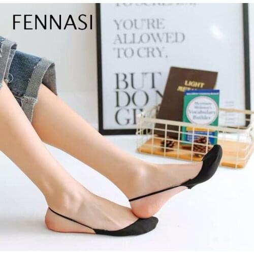 FENNASI 5 Pairs/lot Womens Socks Slippers Socks Straps With Solid Color Cotton Soles Summer Thin Invisible Socks