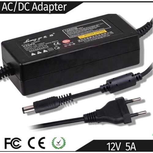Free Shipping attached cable 12V 5A dc power supply 12W/24W/60W universal adapter charger with integrated AC wire for CCTV