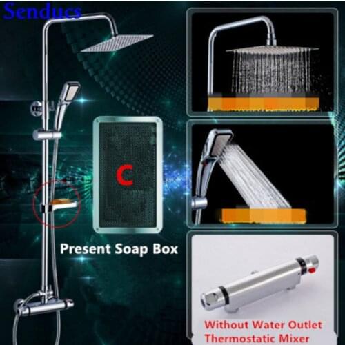 Senducs Brass Thermostatic Shower Set European Shower System with Quality Polished Chrome Bathroom Thermostatic Shower Set