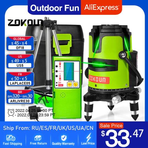 ZOKOUN 6 Points 5 Lines Laser Level Self-leveling Tilt Slash Function and Pulse Mode - Receiver Available Auto Line Measure