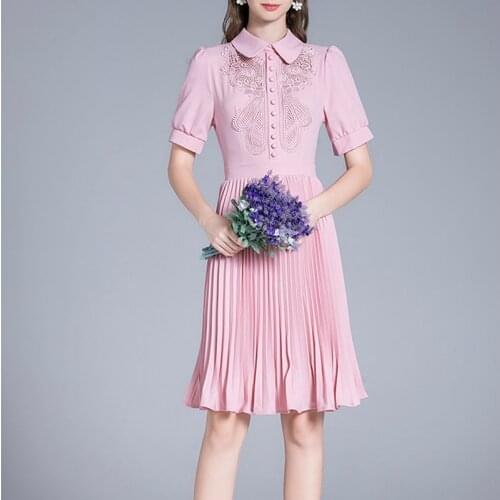 Fashion Hollow Out Lace Patchwork Party Dress 2021 Women SweetSummer Elegant Office High Quality Dresses