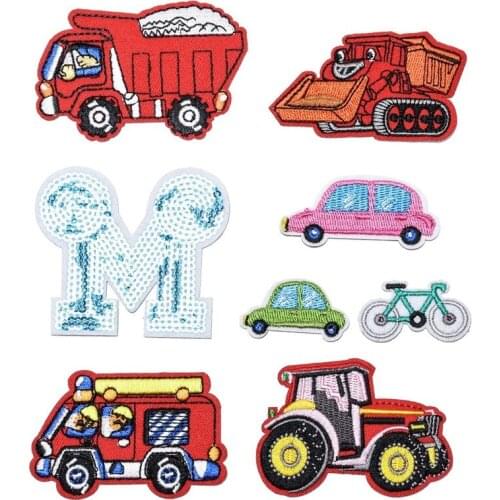 50pcs/Lot Embroidery Patches Letters Clothing Decoration Accessories Cartoon Transport Truck Diy Iron Heat Transfer Applique