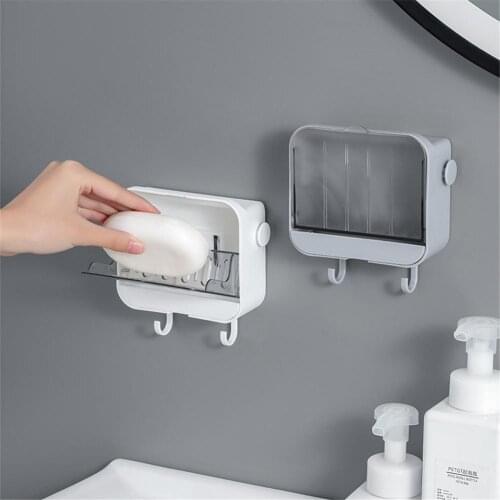Soap Rack Punch Free Wall-mounted Soap Holder Flip-top Soap Box Bathroom Accessories