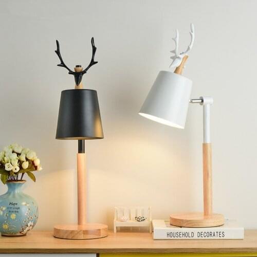 Nordic LED Table Lamp With Metal Lampshade For Bedroom White Bedside Desk lights Black Reading Lamps Wooden Luminaria