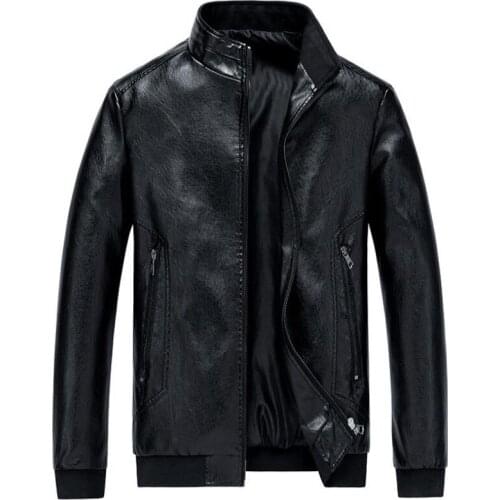 Autumn Mens Leather Jacket Solid Color Stand Collar Motorcycle Jacket Large Size PU Leather Quality M-8XL