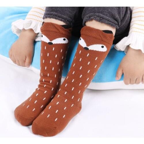 Baby Girls legswarm Fox print Cotton Little Character Knee Socks Kid Clothing unisex Toddler Boot Socks Cartoon animal sock