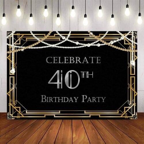 Celebrate 40th Birthday Party Decoration Backdrop Black white pearl Background for photo studio gold Metallic supplies
