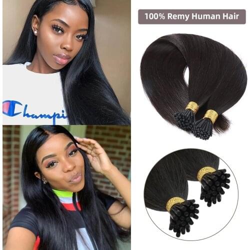 Straight I Tip Hair Extensions Textured Silky Straight I Tip Microlinks For Black Women Brazilian Virgin Hair 1g/Pcs 100Pcs/ Set