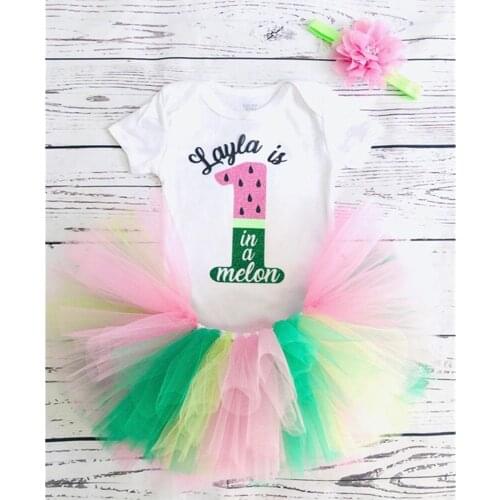 Customize Watermelon First Birthday baby girl Shirt Personalised name age any Character Baptism tutu set outfit cake smash