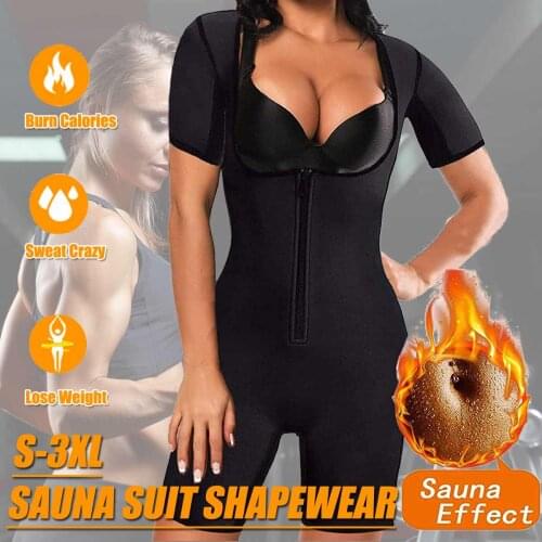 S-3XL Black Women Sweat Enhancing Neoprene Full Body Shaper Weight Loss Corset Zipper Yoga Bodysuit Sauna Suit